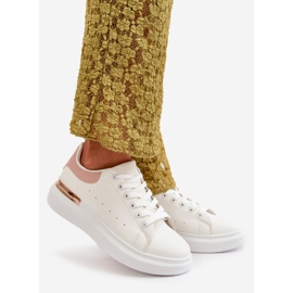 Női alacsony szárú tornacipő ökobőrből készült platformon, fehér és rózsaszín, Nevelena 1