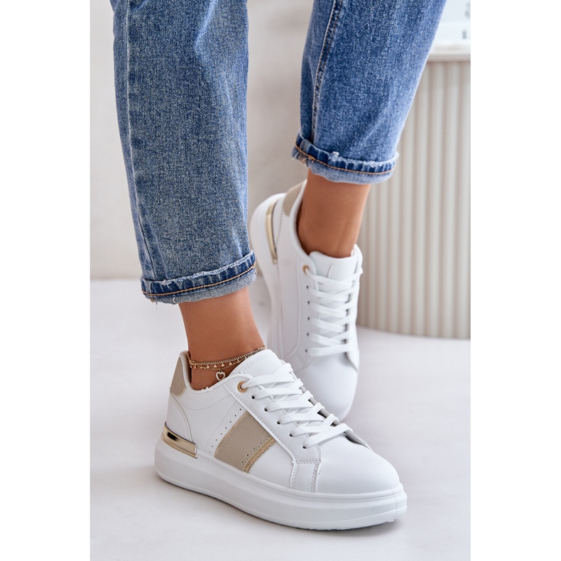 Divatos női platform cipők Eco bőrből, bézs Nevisase fehér 1