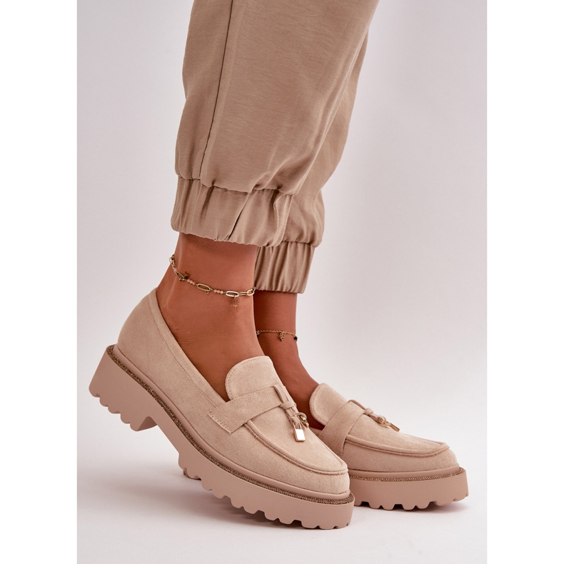 Női Eco velúr mokaszin díszítéssel, világos bézs Verindalle 1