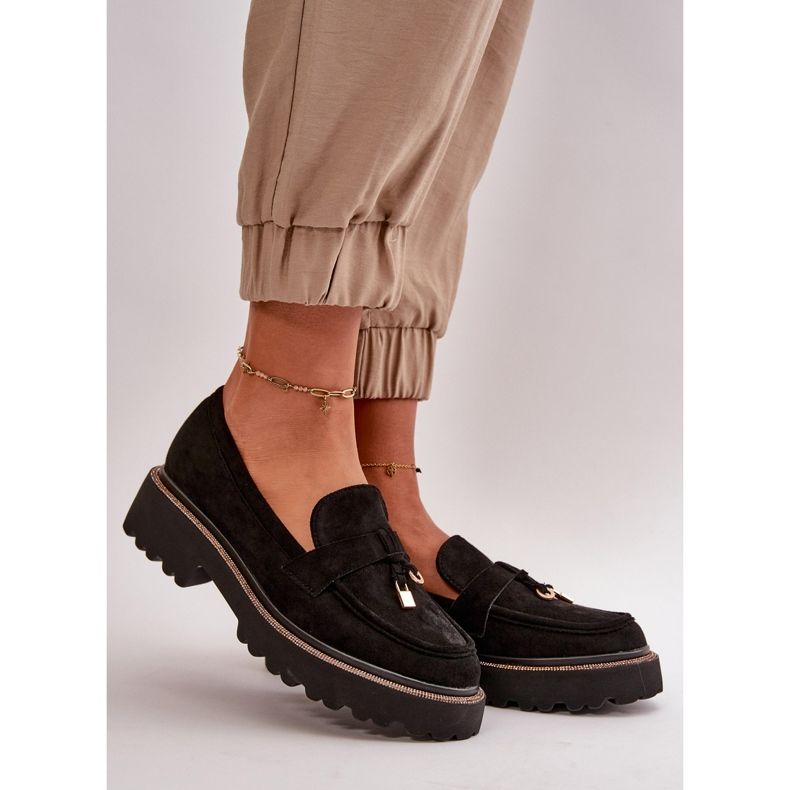 Női Eco velúr mokaszin fekete Verindalle díszítéssel 1