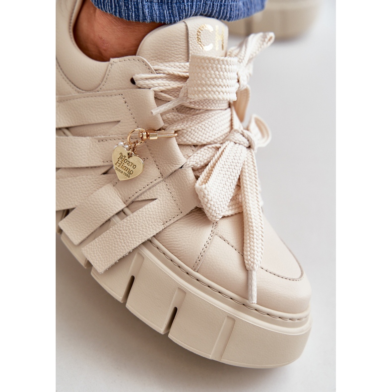 Bézs CheBello 4568 színű női bőr tornacipő 2