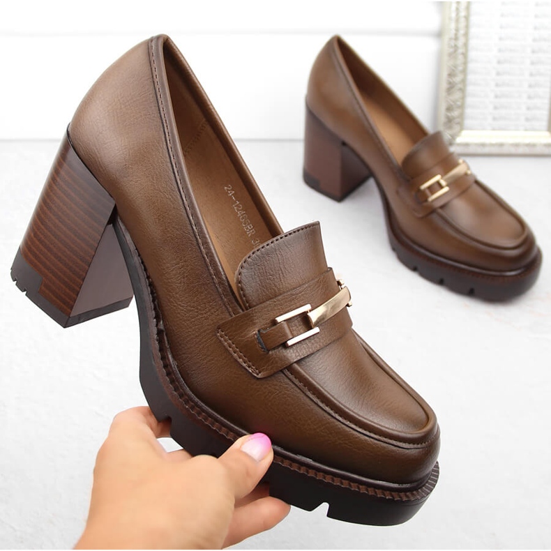 Barna női mokaszin cipő magas sarkon, Potocki 12465 1