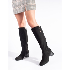 Fekete velúr magas sarkú csizma 2