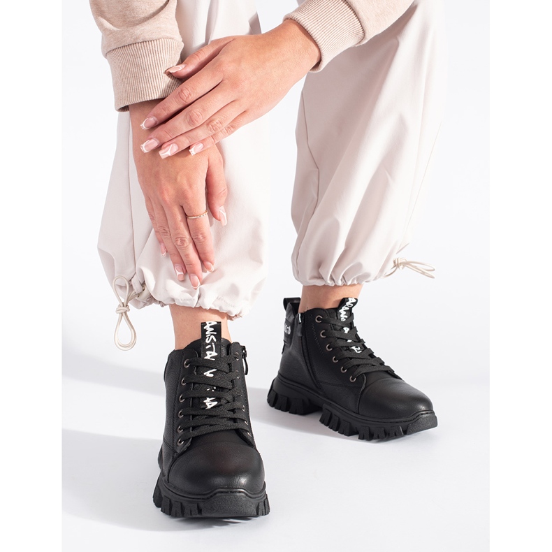 Sergio Leone női fekete fűzős bokacsizma 2