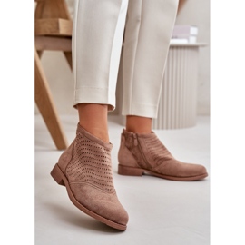 Női áttört csizma lapos sarkon barna S.Barski HY42-076 2