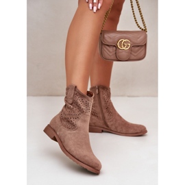 Női áttört csizma lapos sarkú barna S.Barski HY42-135 2