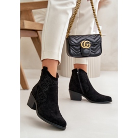 Áttört Cowboy csizma cipzárral Eco Suede fekete S.Barski HY42-944 2