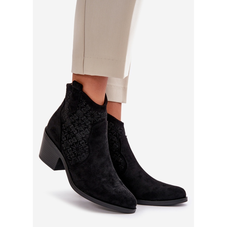 Áttört Cowboy csizma cipzárral Eco Suede fekete S.Barski HY42-944 1