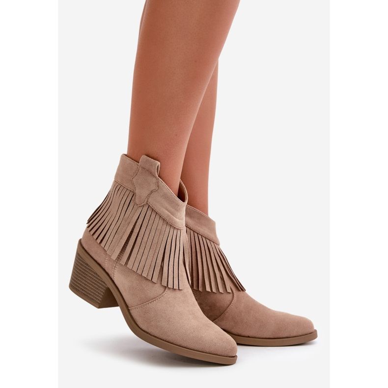 Női Cowboy csizma cipzárral Eco Suede bézs S.Barski HY42-127 1