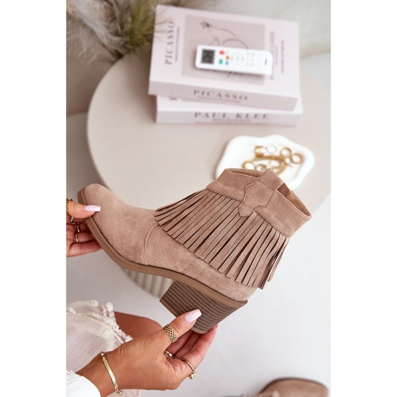 Női Cowboy csizma cipzárral Eco Suede bézs S.Barski HY42-127 2