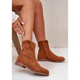 Női áttört csizma lapos sarkú Camel S.Barski HY42-135 barna 2 Női áttört csizma lapos sarkú Camel S.Barski HY42-135 barna 2