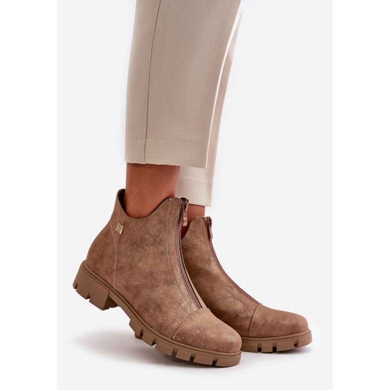 Szigetelt női bokacsizma horzsolásokkal Eco Leather barna és arany Verietta 1