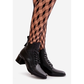 Női fűzős csizma magas sarkon, meleg természetes bőr, fekete Vinceza 91110 1