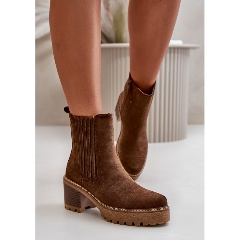 Női magassarkú csizma Eco velúrból, meleg sötétbarna Nevitas 2