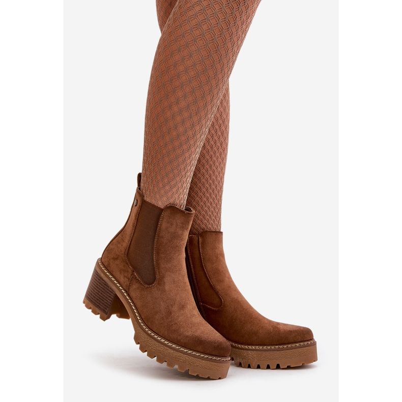 Női szigetelt csizma magas sarkú Eco Suede barna Irissinae 1