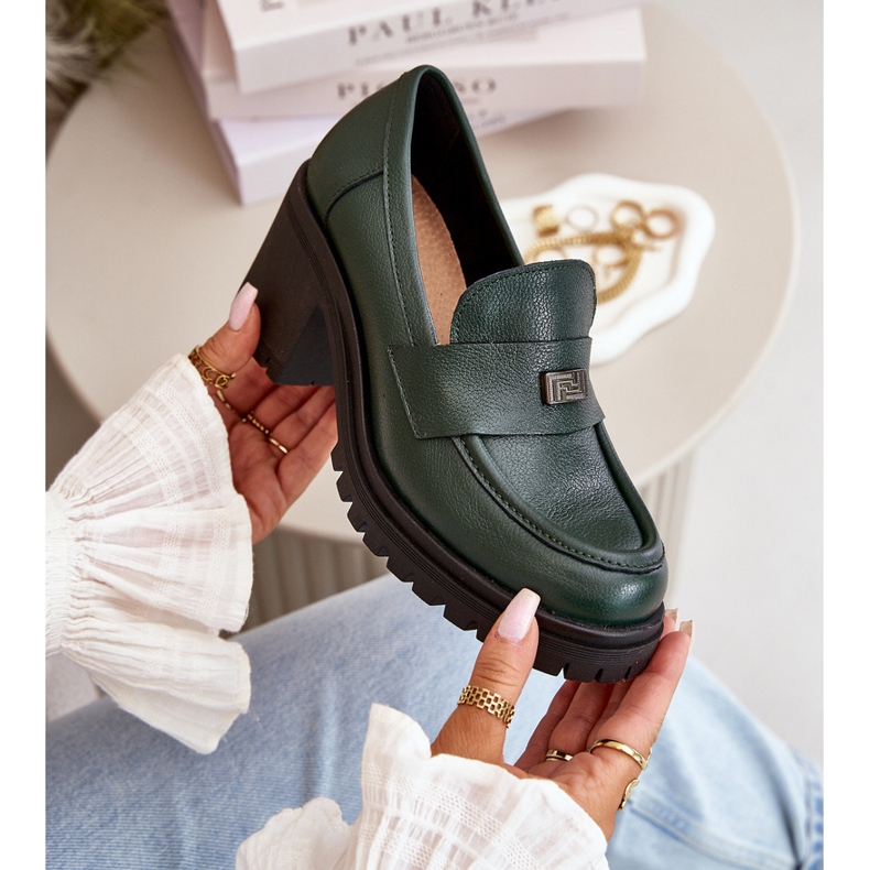 Zazoo 20168 elegáns női alacsony sarkú cipő, természetes bőr, sötétzöld 2