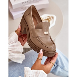 Zazoo 20168 elegáns női alacsony sarkú cipő, természetes bőr, sötét bézs 2