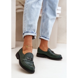 Zazoo 20174 bőr elegáns, lapos sarkú női cipő, sötétzöld 2