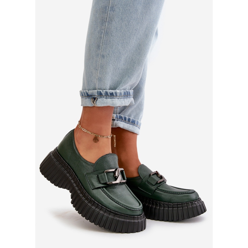 Zazoo 20176 női mokaszin cipő, természetes bőr, sötétzöld 1