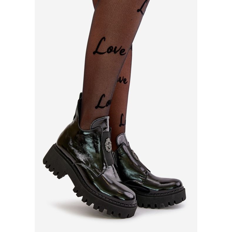 Zazoo 60451 női bőr bokacsizma díszítéssel, patentfekete 1