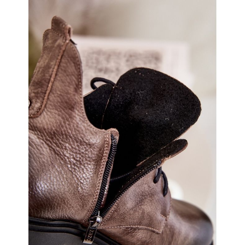 Zazoo 60309 női bőr lapos csizma sötét bézs 2