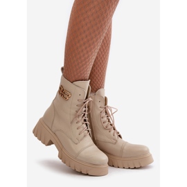 Zazoo 60486 szigetelt bőr munkás bokacsizma arany részletekkel világos bézs 1