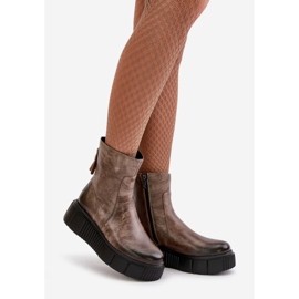 Zazoo 60369 női bőr bokacsizma a platformon, sötét bézs 1