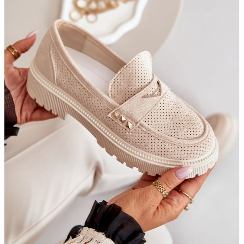 Női áttört cipő mokaszin világos bézs barna színű 2 Női áttört cipő mokaszin világos bézs barna színű 2