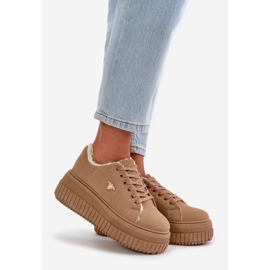 Hőszigetelt női tornacipő vaskos talpon arany részletekkel, barna Lotira 1