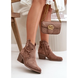 Női velúr áttört cowboy csizma barna S.Barski HY42-086 2