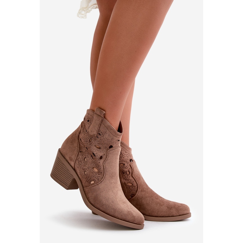 Női velúr áttört cowboy csizma barna S.Barski HY42-086 1