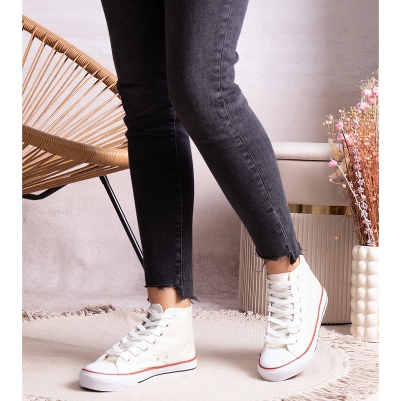 Ranifali fehér, magas tornacipő fényes hálóból 1