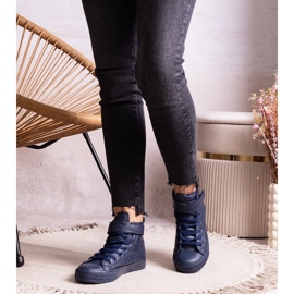 Sötétkék magasszárú tornacipő Bonbonita öko bőrből 1