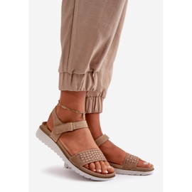 Könnyű és kényelmes, díszített női szandál tépőzárral, sötétbézs, Inblu CN000039 1