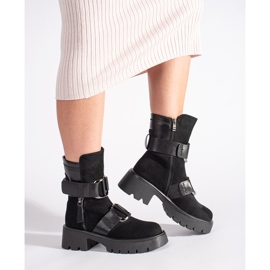Goodin Fekete velúr női bokacsizma csatokkal 1