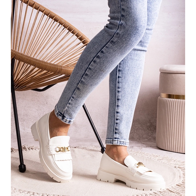 Bez marki Anielania fehér cipő arany csattal 1