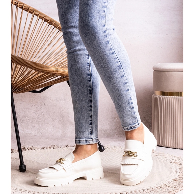 Bez marki Anielania fehér cipő arany csattal 2