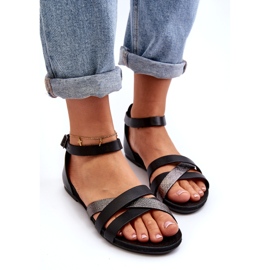 Zazoo 40225 bőr lapos szandál, fekete 2