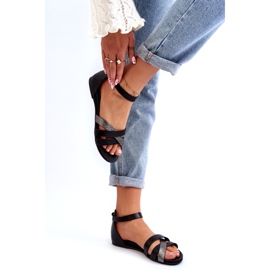 Zazoo 40225 bőr lapos szandál, fekete 1