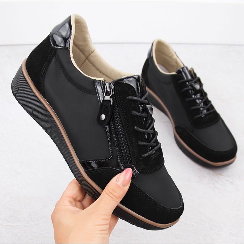 Női bőr ékcipő, fekete, Vinceza 88001 1