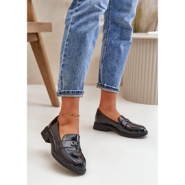 Női lakkbőr mokaszinok természetes bőrből, fekete Vinceza 58409 2