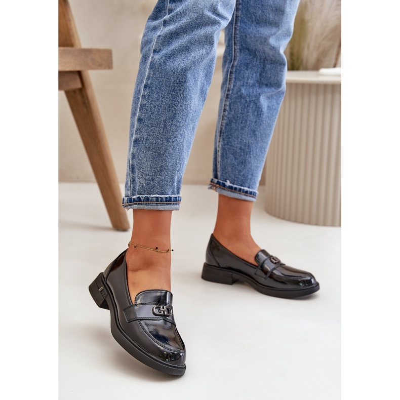 Női lakkbőr mokaszinok természetes bőrből, fekete Vinceza 58409 2