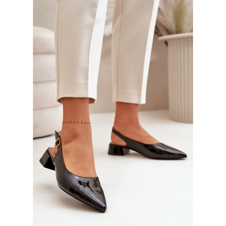 Patent fekete Anarinne alacsony sarkú balett lapos hegyes orrokkal 2