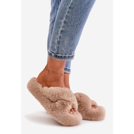 Női szőrme papucs vastag talppal, bézs Lavitera 1