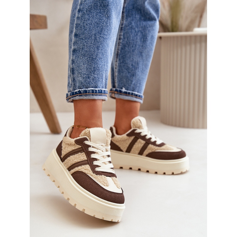 Női szigetelt platformú tornacipő báránybőrrel, barna Daivlene 2 Női szigetelt platformú tornacipő báránybőrrel, barna Daivlene 2