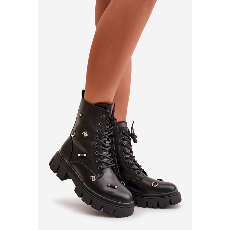 Női munkáscsizma díszítéssel, Eco bőr, fekete Cadenilla 1