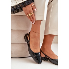 Patent fekete Kairael alacsony sarkú balettlapos nyitott sarkú 2