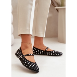 Díszített balettlakások Eco Suede Black Tirilissa szíjjal fekete 2