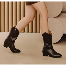 Marco Shoes Fekete valódi bőr cowboy csizma 1