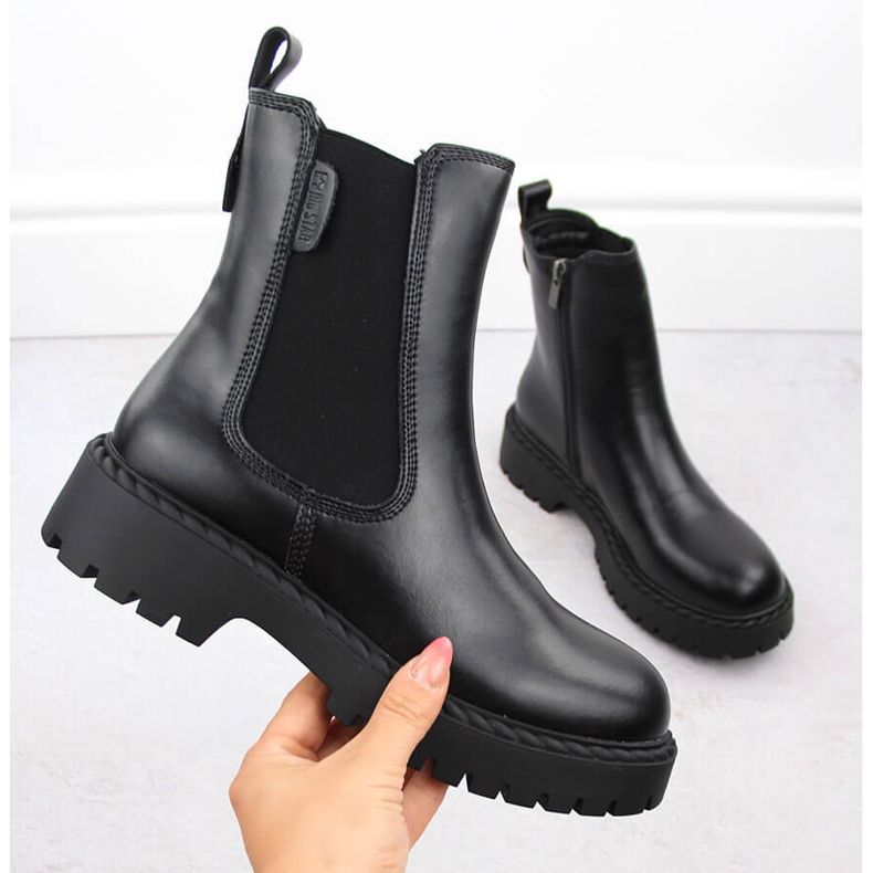 Női bőr, hőszigetelt fekete Chelsea csizma Big Star OO274109 1